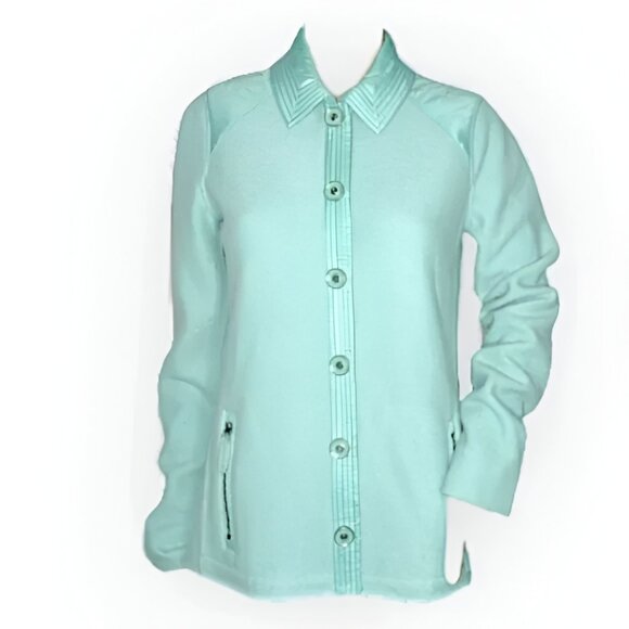 Carlisle Vintage Blue-Green Aqua Seafoam Boiled Wool Blazer Jacket Coat Top 2 - Picture 2 of 4